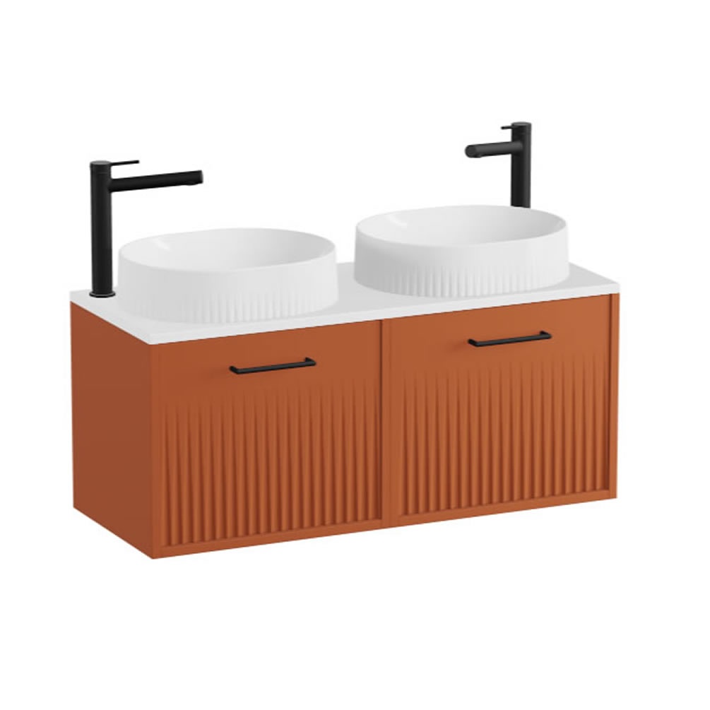 Vado Safari Fluted 1000mm Terracotta Wall Hung Vanity Unit & Gloss White Worktop